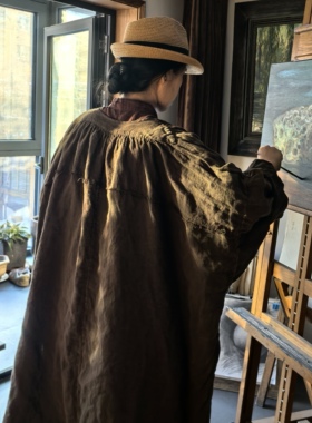 沉香布衣草堂 昔玙 禅意超宽松开衫 亚麻单层长衣外套C25s01010