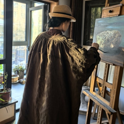 沉香布衣草堂 昔玙 禅意超宽松开衫 亚麻单层长衣外套C25s01010