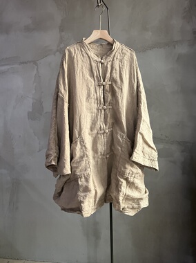 沉香布衣草堂 双层亚麻盘扣开衫 中长衣 原创多色休闲SY26s011