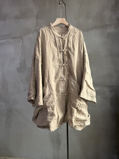 沉香布衣草堂 双层亚麻盘扣开衫 中长衣 原创多色休闲SY26s011