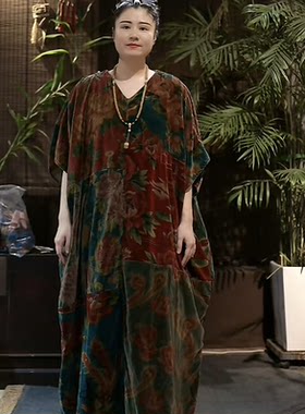 沉香布衣草堂复古碎花连衣裙长衣自制老布丝绒补丁做旧