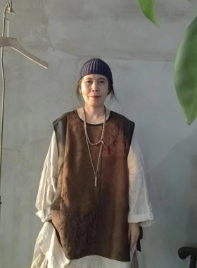 沉香布衣草堂 柞蚕丝香云纱拼接套头马甲短背心 自制