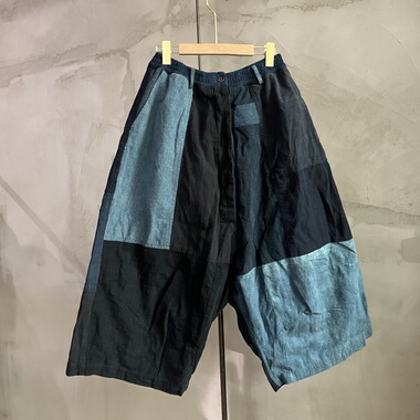 沉香布衣草堂 长门襟排扣裤老布蓝染长裤古古麦双层G25w12291