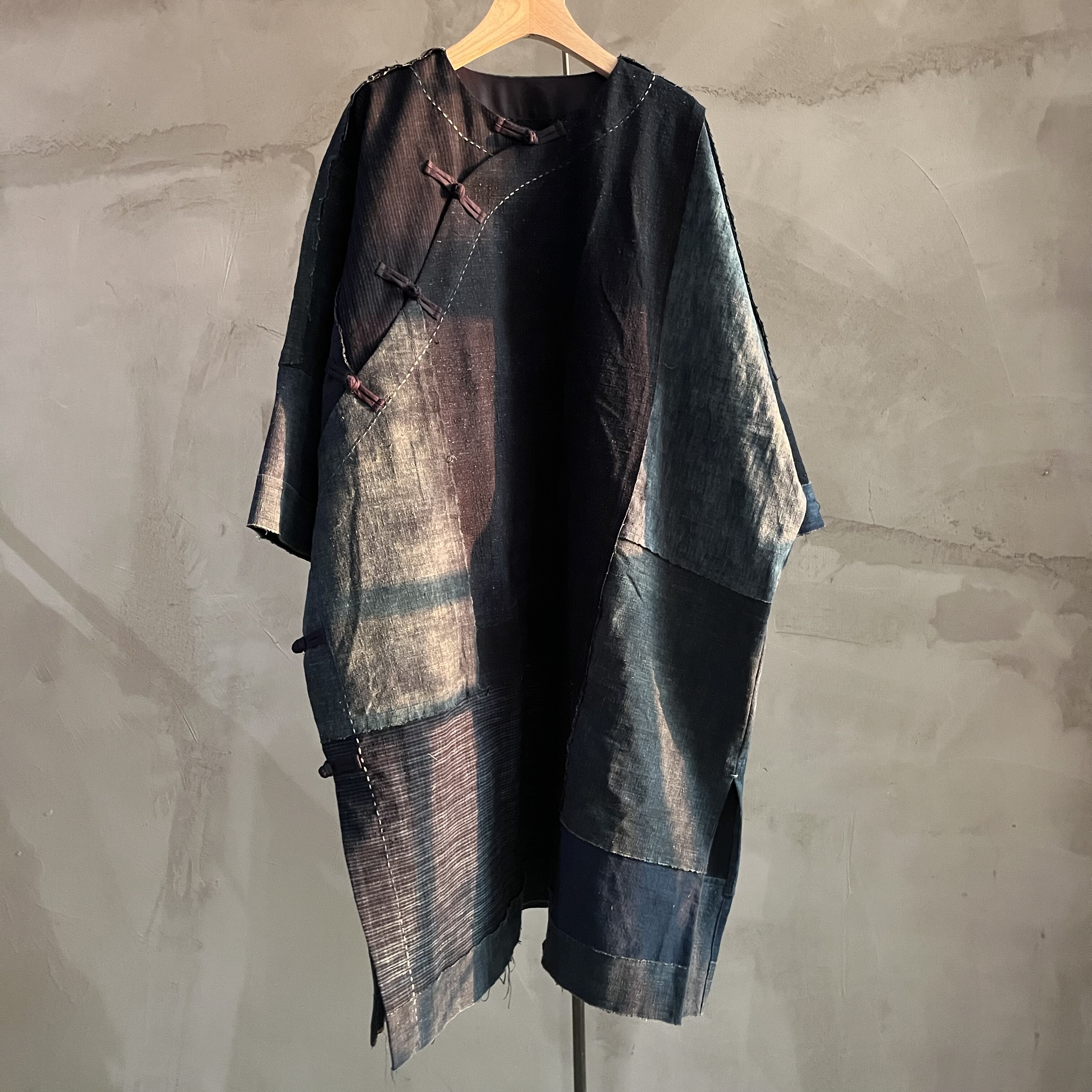 沉香布衣草堂老布蓝染盘扣连衣裙中长衣外套自制随拼现C25w11282