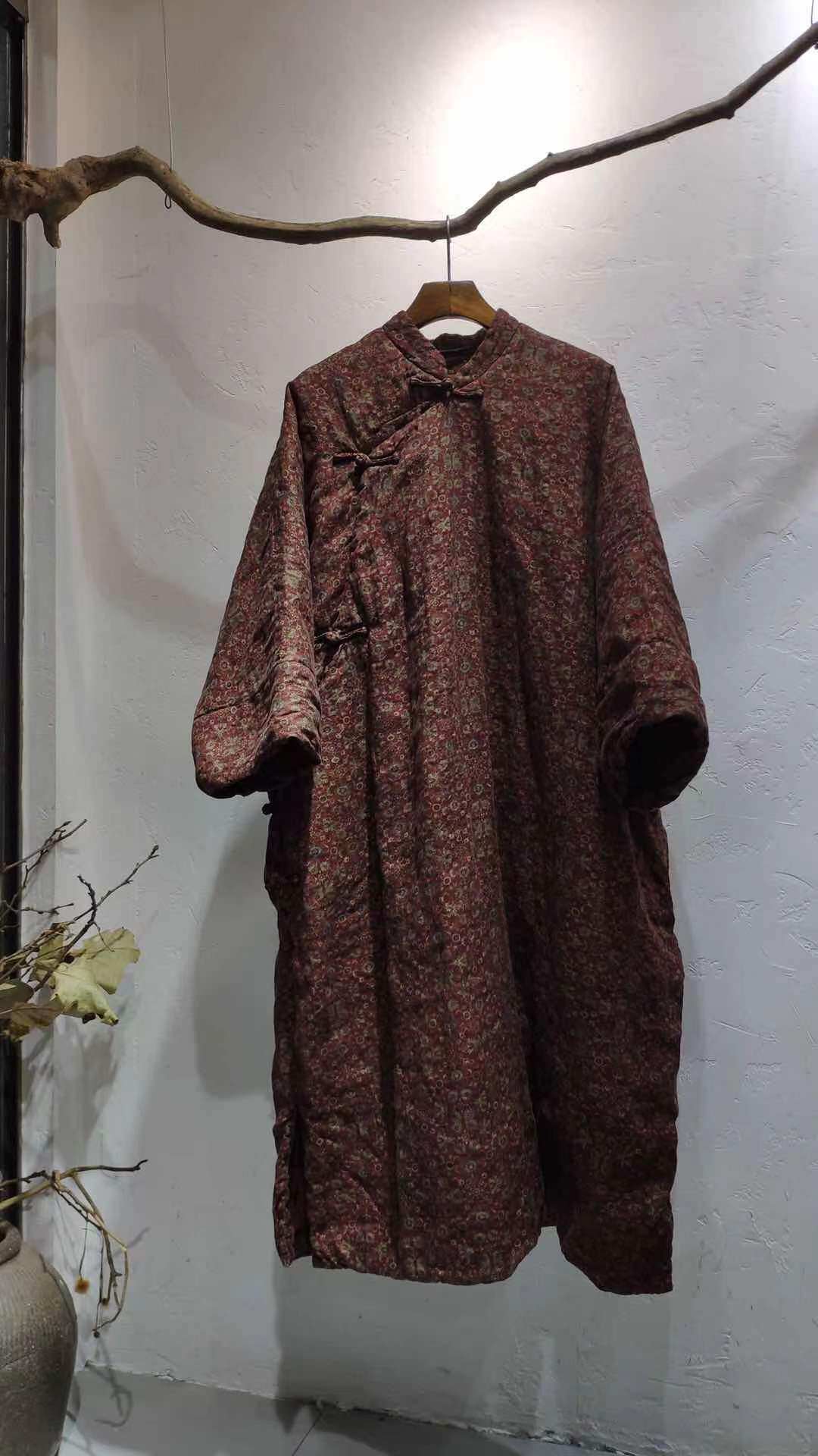 沉香布衣草堂昔玙碎花薄棉套头盘扣棉服 秋冬 长棉衣