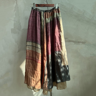 沉香布衣草草堂 亚麻半裙几见裹裙改 随机几何拼接设计