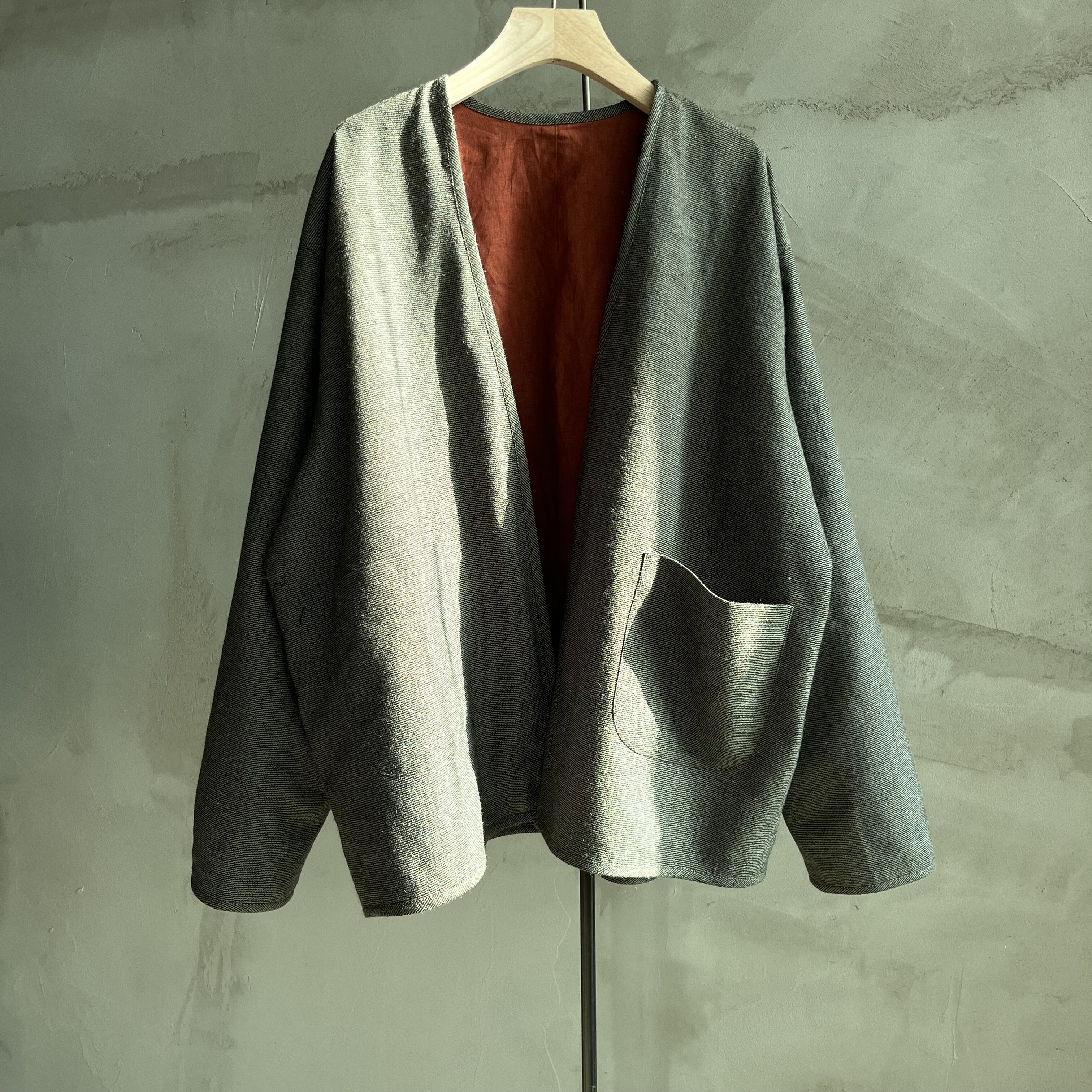 沉香布衣草堂自制双层开衫柞蚕丝细条纹短衣外套2025秋C25a19195