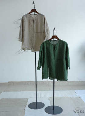 沉香布衣草堂 几见WT2329夏季不等式拼接七分袖圆领T恤衬衣无活动