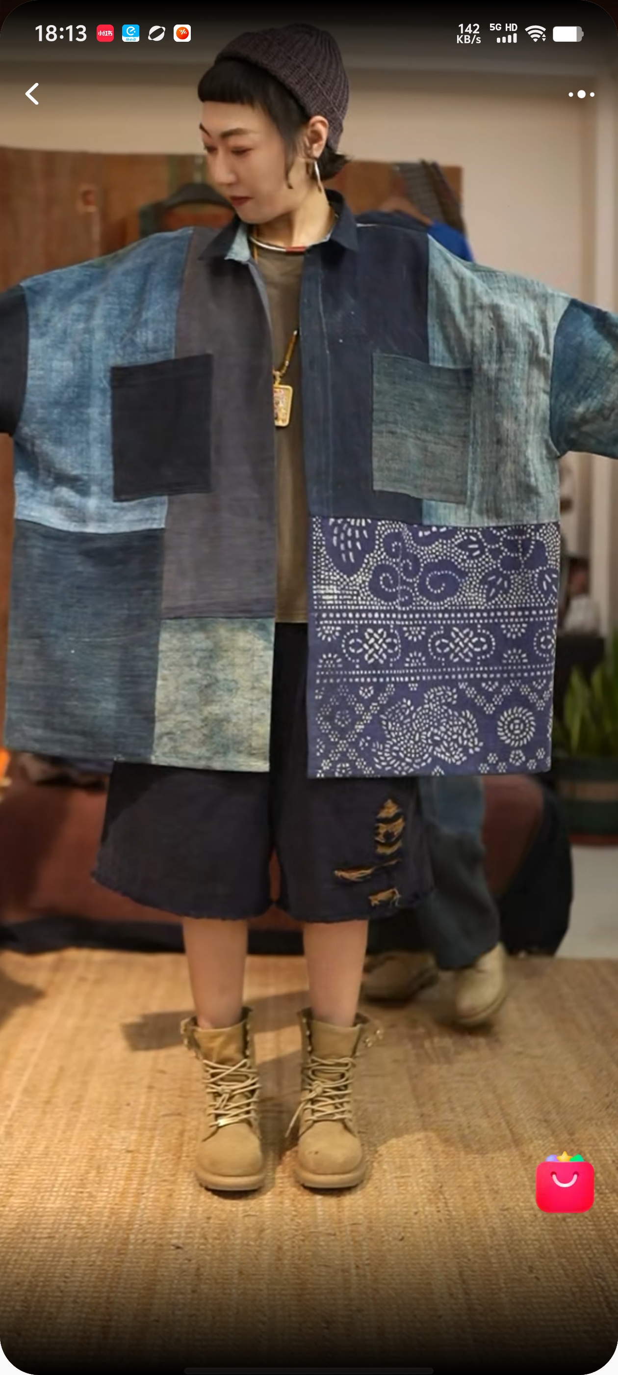 沉香布衣草堂 自制蓝染老布单层宽松长衣衬衫开衫C25s02015