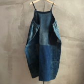 沉香布衣草堂自制蓝染拼接吊带裙拼色随机长背心可调节C25a10224