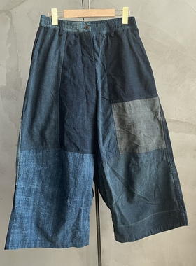 沉香布衣草堂 长门襟排扣裤老布蓝染长裤随拼古古麦单层G25w12291