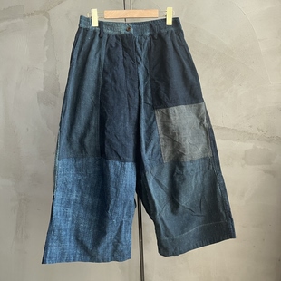 随拼古古麦单层G25w12291 老布蓝染长裤 沉香布衣草堂 长门襟排扣裤