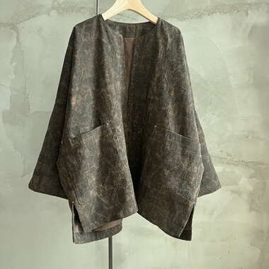 沉香布衣草堂开衫长衣厚野生柞蚕丝香云纱双层外套 自制C25a10227