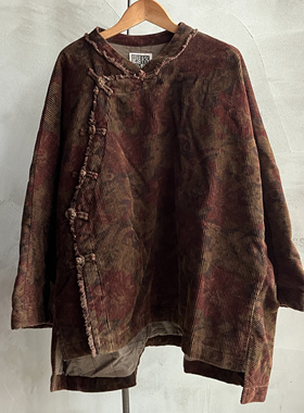 沉香布衣草堂原创灯芯绒条绒 复古碎花 盘扣薄棉外套C25s01002