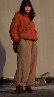 沉香布衣草堂 衣路走来轻便亚麻夹棉做旧棉裤保暖亚麻27200a