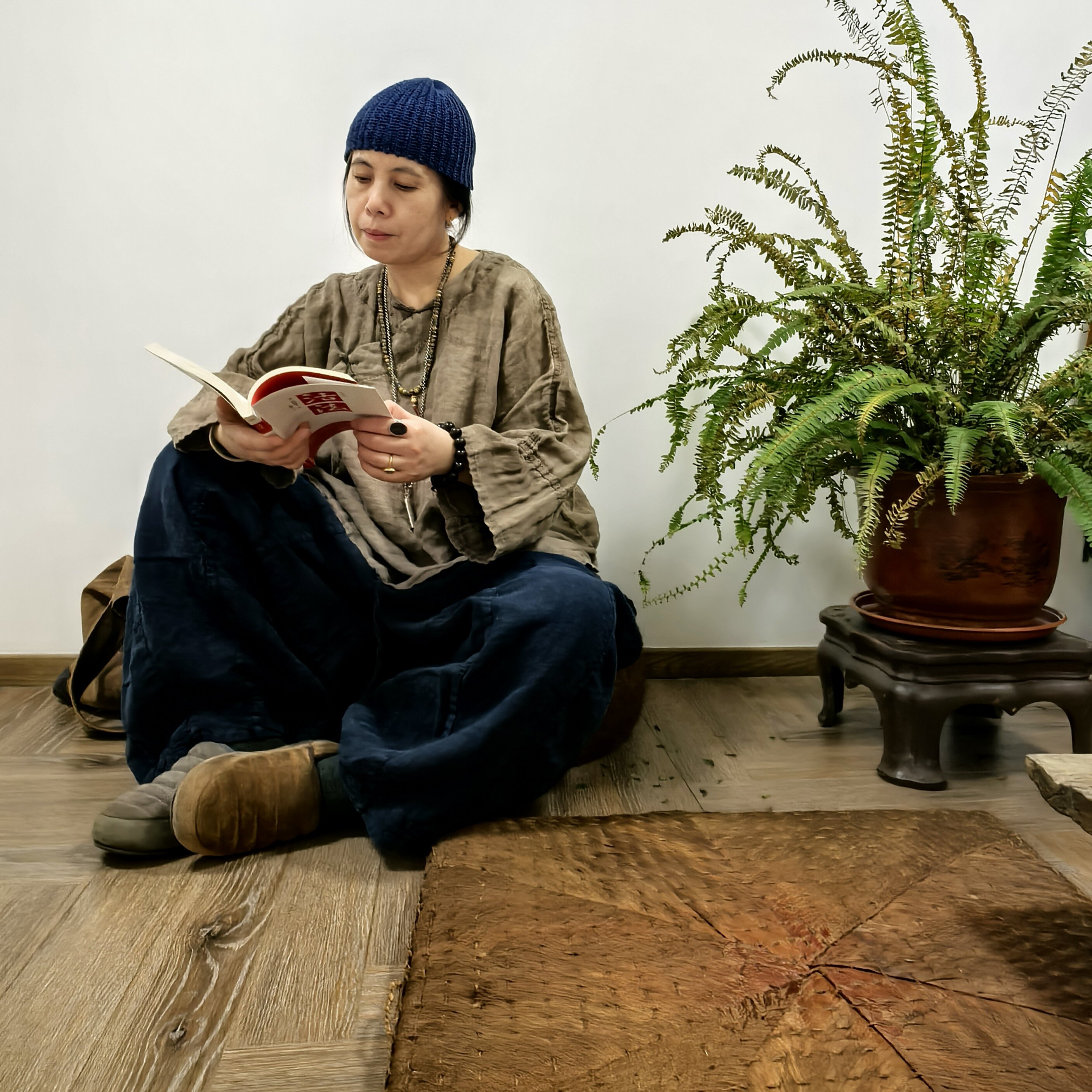 沉香布衣草堂 亚麻盘扣开衫碧纹染长袖短衣 织厚新中式双织