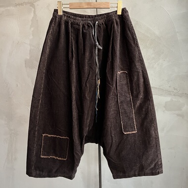沉香布衣草堂休闲裤双层灯芯绒吊裆衣牧了然补丁不等式P25a10225