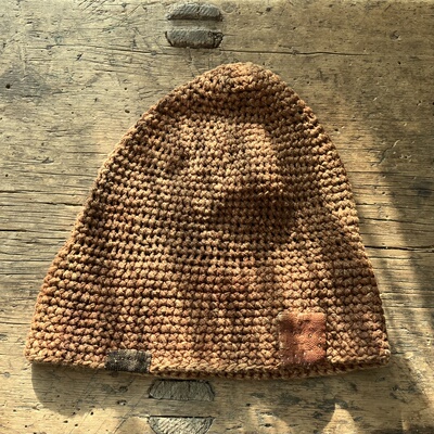 沉香布衣草堂针织帽 柿染手织保暖堆堆帽子斑驳补丁复古G25w11270