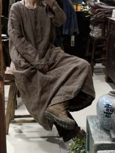 沉香布衣草堂水洗亚麻归去来长袍