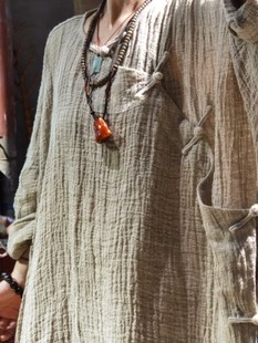 沉香布衣草堂 长袍盘扣连衣裙 长衣 雨露麻 自制 开衫超宽松