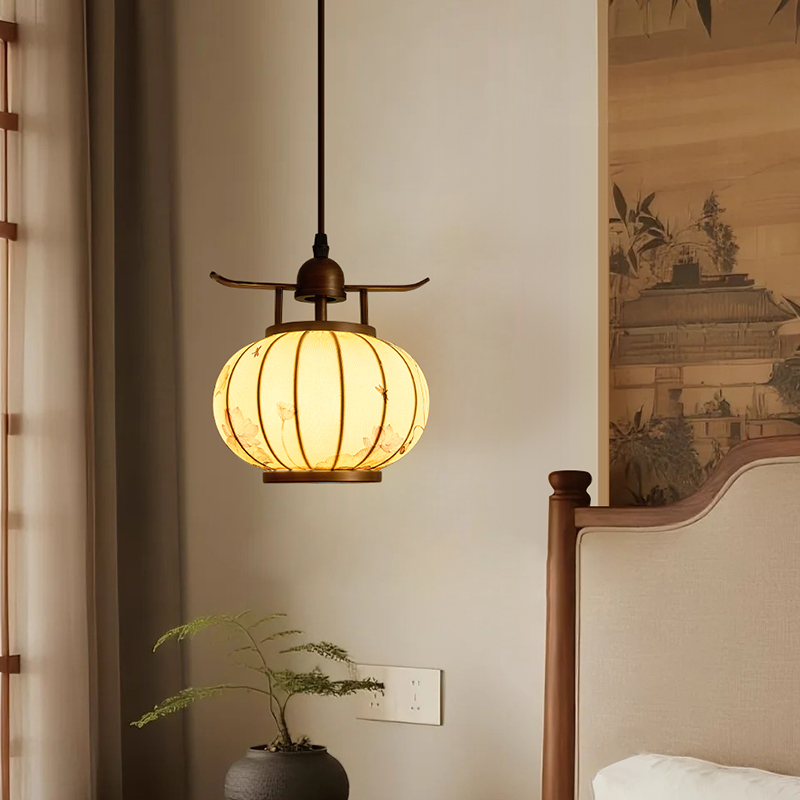新中式宋代美学布艺吊灯卧室床头灯复古高级感设计感过道玄关灯具