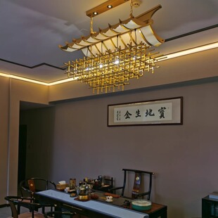侘寂复古风飞檐房子灯新中式吊灯会客茶室灯禅意餐厅火锅店带射灯