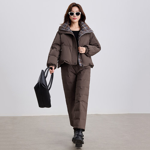 羽绒服套装女冬季新款时尚大码修身休闲洋气减龄保暖白鸭绒两件套