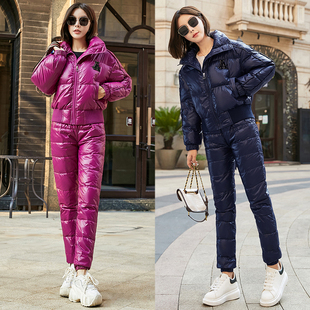 羽绒服套装女冬2025新款加厚运动显瘦工装洋气白鸭绒休闲两件套潮