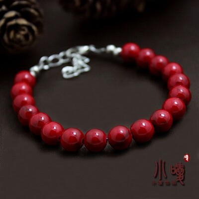 藏银苗银韩版 复古民族风手链女清新 红彩石松石手链女 特价包邮