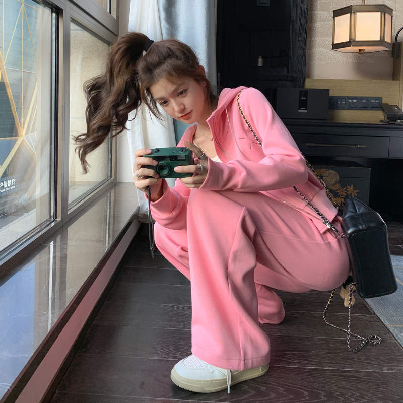 2026秋装粉色外套直筒裤两件套女2026秋季新款182-8359-P155-K228,女装运动套装,帛香坊
