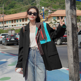 黑色时尚设计感拼接酷飒西装外套女2025秋季新款8355-P115-K168，女装西装，帛香坊