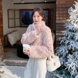 现货超好数据25年冬装新款短款皮毛一体短外套女182-8683P175K238，女装皮草，帛香坊