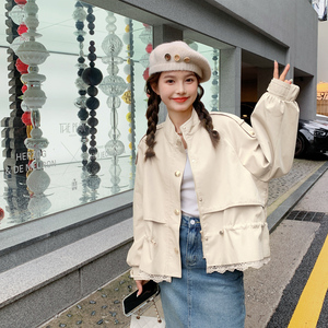 卡其色小香风蕾丝拼接短外套女2026秋季新款182-8519-P135-K188图片