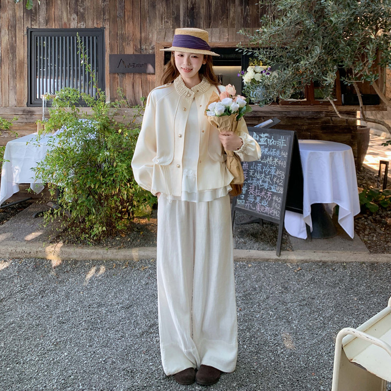 韩版甜美白色小香风外套女2025春秋季新款设计感别致圆领夹克上衣,女装短外套,帛香坊