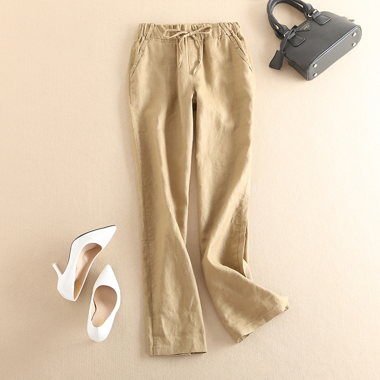 松紧腰亚麻长裤宽松舒适休闲裤
