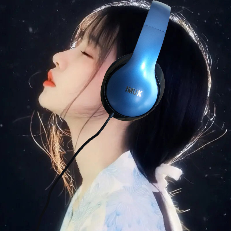 IMUK立体声头戴式折叠便携耳机手机电脑有线音乐重低音录音监听