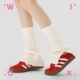 wiok 秋冬白色堆堆袜套jk保暖小腿袜套女中筒针织竖条开叉袜套