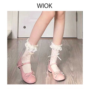 【wiok】温柔乡芭蕾风袜子女春夏甜美蝴蝶结花边中筒袜lolita小腿