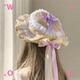 WIOK 原创设计香榭丽舍浅紫蕾丝礼帽法式 Lolita少女甜美茶会草帽