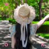 原创lolita手作蝴蝶结草帽lo娘夏季 WIOK 遮阳防晒蕾丝花边帽子