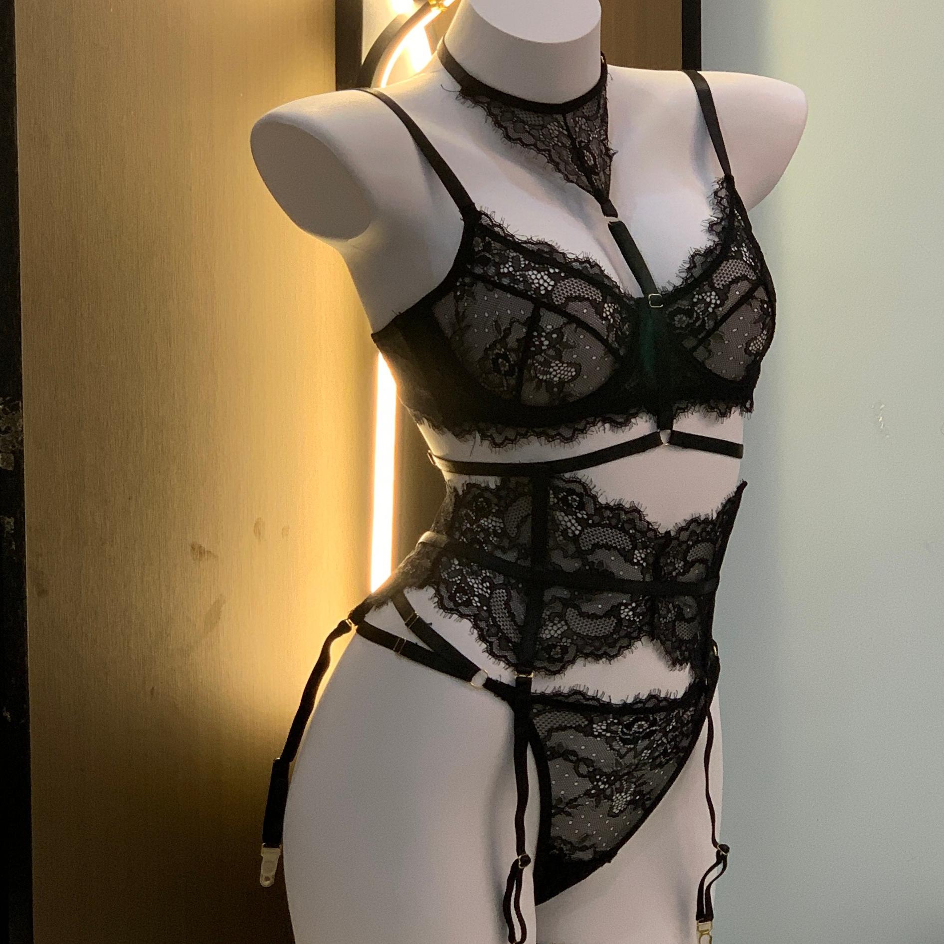 骨相思性感文胸吊带睡衣裙睫毛蕾丝吊袜带束身衣套装可内搭居家服