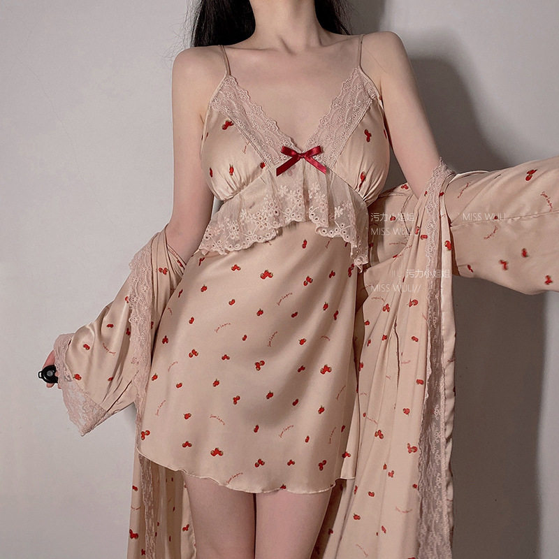甜心性感睡衣女夏季2024年新款夏两件套冰丝吊带睡裙带胸垫家居服