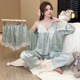 冰丝睡衣女夏季 四件套春秋高级感轻奢蝴蝶家居服 吊带长裤 新款 长袖