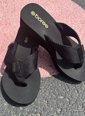 宝人中跟黑色经典人字拖女坡跟外穿防滑软底休闲百搭网红沙滩凉拖