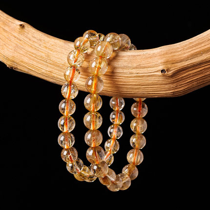 天然水晶金发晶圆珠手链7A巴西老矿黄水晶男女款钛晶轻奢手串饰