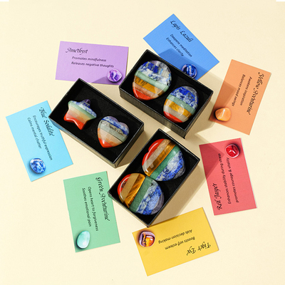 天然七色解压水晶七彩忘忧石拇指石Chakra刮痧板经络按摩面部热敷