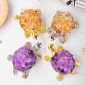 天然水晶簇乌龟摆件 紫水晶黄水晶晶簇晶牙diy乌龟工艺品装 饰摆件