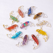 天然水晶碎石滴胶小鱼造型小巧摆件装 饰办公桌面饰品礼物汽车摆件