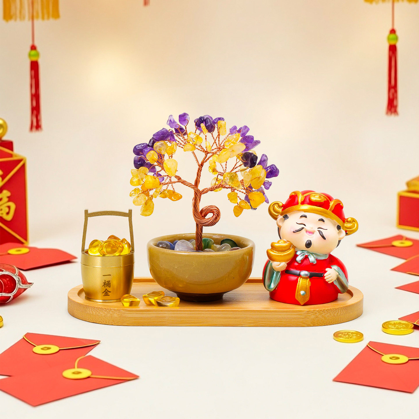 天然黄水晶发财树本命年摇钱树摆件财神元宝办公室工位桌面装饰品,饰品/流行首饰/时尚饰品新,摆件,淘宝优惠券,粉丝福利购,淘宝优惠卷