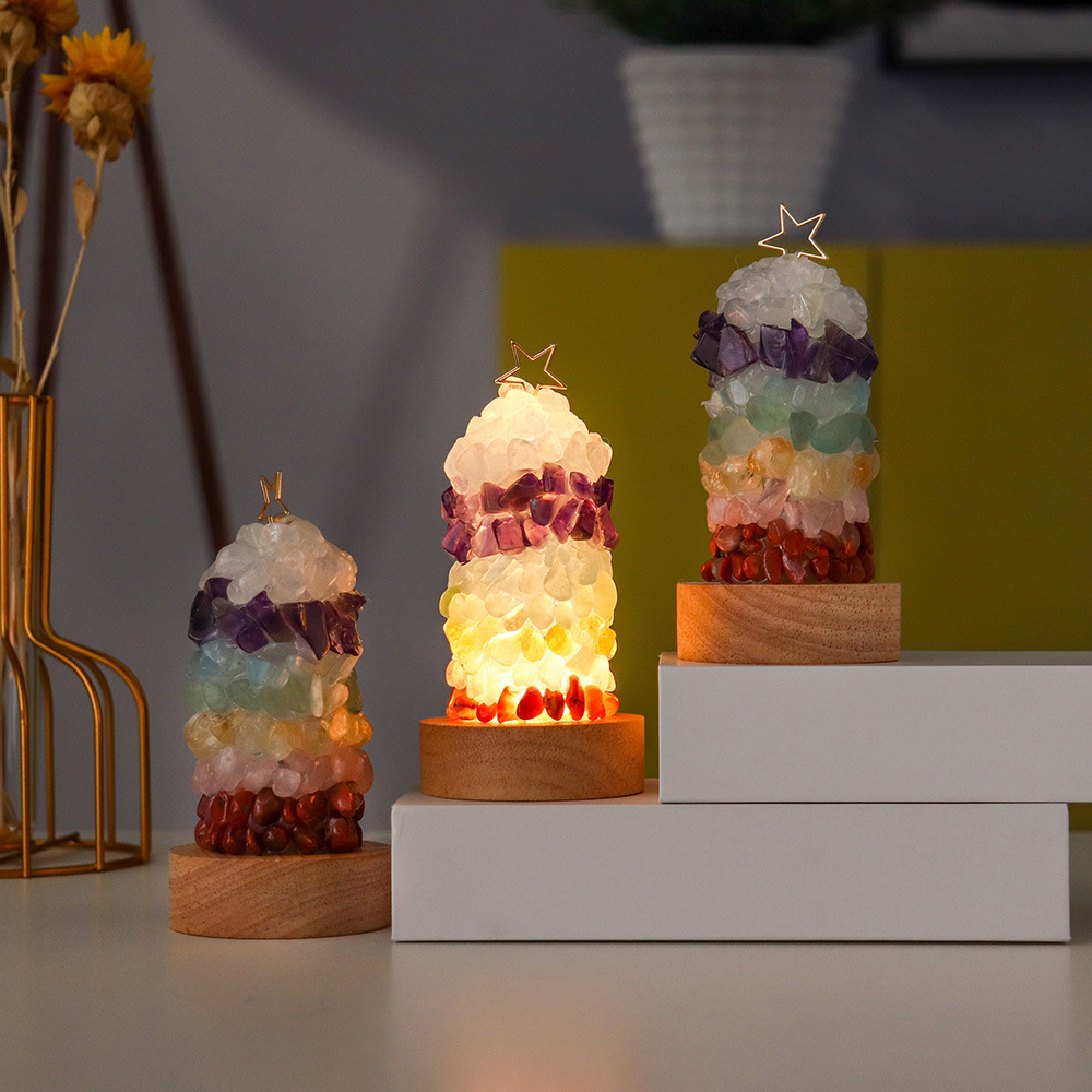 天然七色水晶矿石小夜灯瑜伽七彩宝石原石床头灯USB插电夜灯礼物